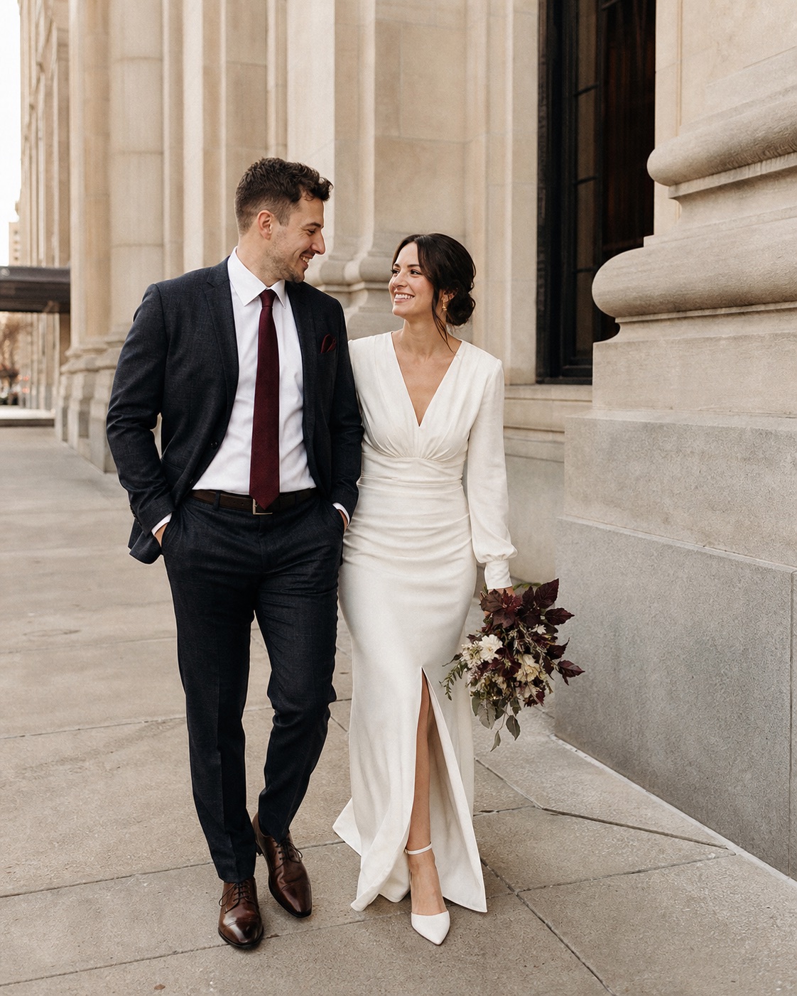 AI-generated concept showing the intended editorial style for Storyhome courthouse wedding portraits